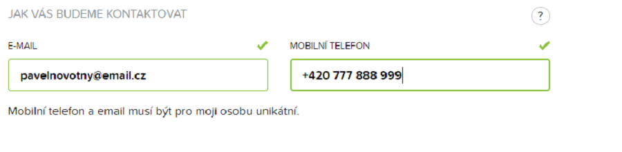 Kamali podání žádosti - Váš email a telefon