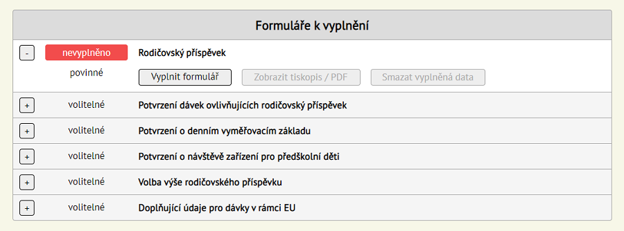 Forumulář - žádost o rodičovský příspěvek  krok 3